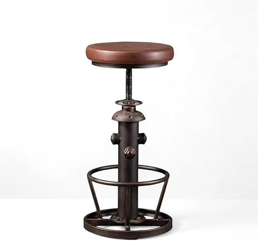 Vintage Swivel Bar Stools Industrial Leather Seat Bar Stool Fire Hydrant Design Kitchen Dinning Chair 24-30inch Height Adjustable with Footrest