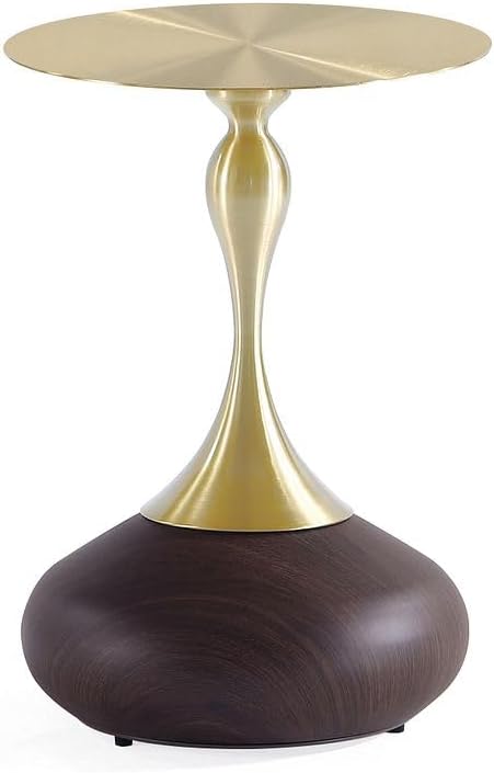 Manhattan Comfort Patchin Modern 15.75" Round End Table - Sleek Wood-Finished Steel Base with Gold Tabletop, Fully Assembled Accent Furniture, Set of 2, Brown/Gold