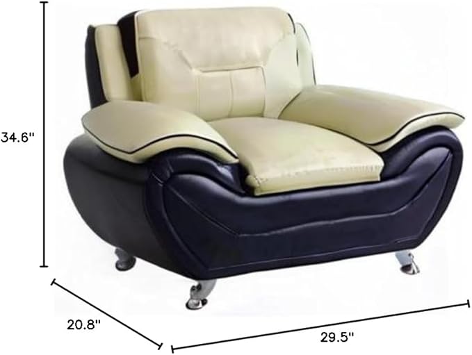 Container Furniture Direct Michael Modern Faux Leather Upholstered Stainless Steel Legs Living Room, Chair, Camel/Black