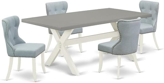 East West Furniture X097SI215-5 5 Piece Dining Set Includes a Rectangle Dining Room Table with X-Legs and 4 Baby Blue Linen Fabric Upholstered Parson Chairs, 40x72 Inch, Multi-Color