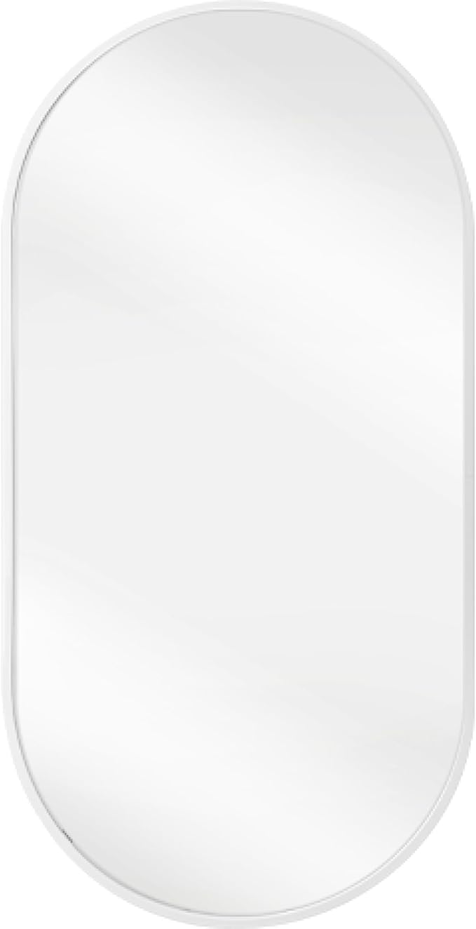 Navaris Oval Wall Mirror - 75 x 38 x 3 cm - Wall Mounted Hanging Mirror with White Rustproof Aluminium Frame - Round Mirror for Bathroom Bedroom Hallway
