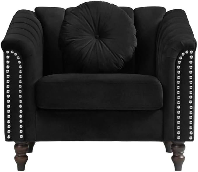 Accent Chair, Single Couch Chair with Style Button Tufted, Scroll Arms and Nailhead for Living Room, Office, Apartment, Black