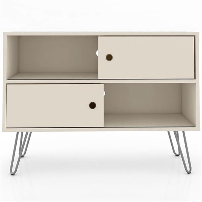 Manhattan Comfort Baxter 35" Mid Century TV Stand for Bedroom and Living Room Use, Entertainment Center with Storage, Shelves and Sliding doors, Ideal for 32 to 40 Inch Screens, Off White