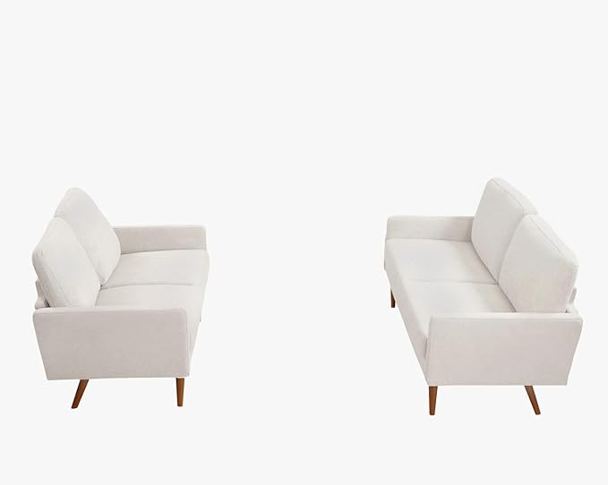 Kent 2 Piece Velvet Sofa and Loveseat Set, European Style with Modern & Vintage Flair, Upholstered 5 Seater Couch, Chic Living Room Furniture Seating for Home, Apartment or Office, Ivory