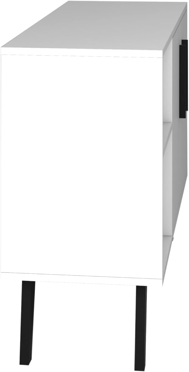 Manhattan Comfort Amsterdam Mid Century Modern Sideboard with 2 Open Cubby Spaces & 2 Concealed Shelves, Versatile and Functional Buffet Cabinet, Media Console for 32'' TV, Matte White