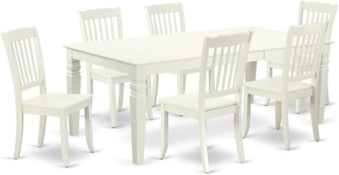 East West Furniture LGDA7-LWH-W 7 Piece Dining Table Set Consist of a Rectangle Dining Room Table with Butterfly Leaf and 6 Wood Seat Chairs, 42x84 Inch, Linen White