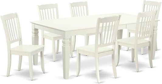 East West Furniture LGDA7-LWH-W 7 Piece Dining Table Set Consist of a Rectangle Dining Room Table with Butterfly Leaf and 6 Wood Seat Chairs, 42x84 Inch, Linen White