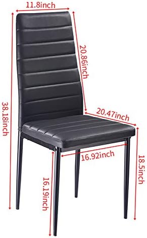 Modern Minimalist Dining Chair Fireproof Leather Sprayed Metal Pipe Diamond Grid Pattern Restaurant Home Conference Chair Set of 4 Or 6 (4, Jet Black)