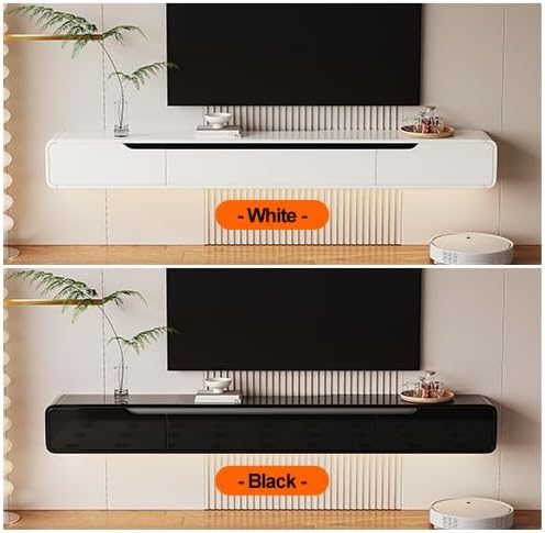 High Gloss Floating TV Stand with 3 Doors,70'' Wall Mounted TV Cabinet,Under TV Console,Floating Media Shelft for Bedroom Living Room(White)