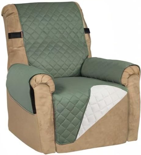 PureFit Reversible Sofa Cover Water Resistant Recliner Couch Cover, Machine Washable Furniture Cover with Adjustable Strap for Dogs, Pets (Recliner, Grayish Green/Ivory)