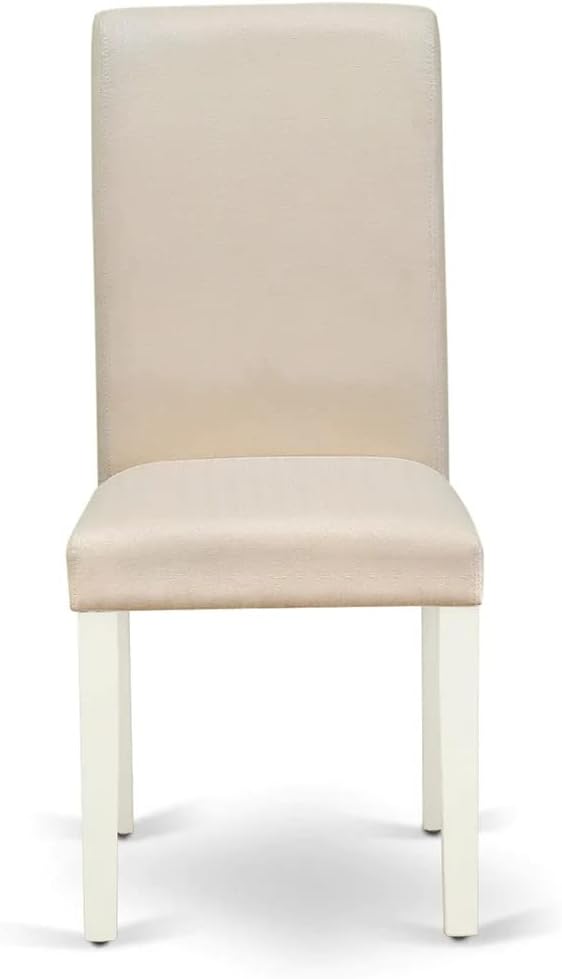 East West Furniture DLBA3-WHI-01 3 Piece Modern Dining Table Set Contains a Round Wooden Table with Dropleaf and 2 Cream Linen Fabric Upholstered Parson Chairs, 42x42 Inch, Linen White