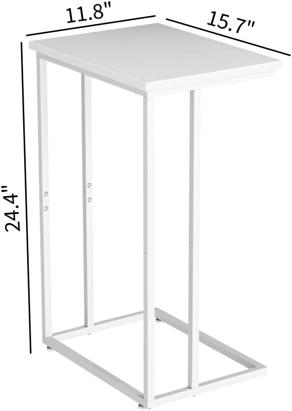 Innerjoin Wide C Side Table,C Couch Table with Metal Frames, Small Snack End Table for Couch and Bed, Retro Laptop C Table, Living Room and Bedroom, Industrial Style, White