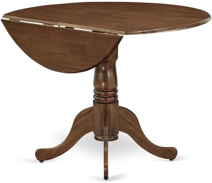 East West Furniture DLSI5-AWA-04 5 Piece Kitchen Table Set for Small Spaces Consist of a Round Wooden Table with Dropleaf and 4 Upholstered Chairs, 42x42 Inch, Antique Walnut