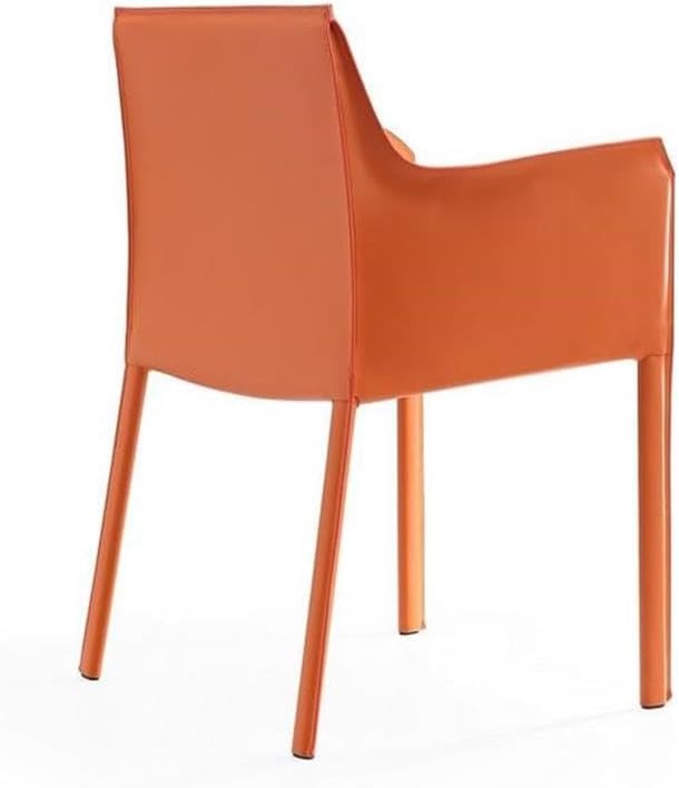 Manhattan Comfort Paris 8-Piece Leather Dining Chair and Armchair Set, Upholstered in Luxurious Saddle Material, Metal Frame, Ideal for Industrial and Coastal Homes, No Assembly, Coral