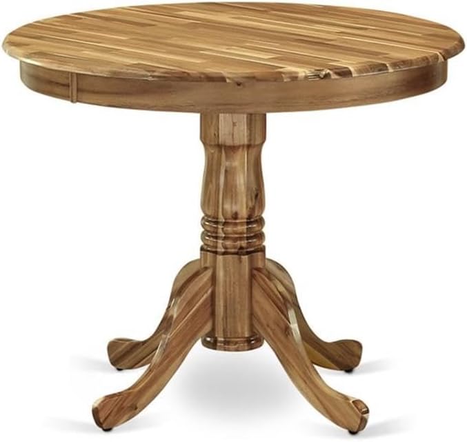 East West Furniture ANGA5-ANA-03 5 Piece Dining Table Set for 4 Includes a Round Kitchen Table with Pedestal and 4 Brown Linen Fabric Upholstered Parson Chairs, 36x36 Inch, Natural