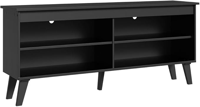 Madesa Compact TV Stand Cabinet with 4 Shelves and Cable Management for 50, 55 Inch TV Media Storage Unit Living Room and Bedroom Modern Wooden Television Media Console - Black
