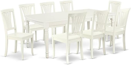 East West Furniture DOAV9-LWH-W 9 Piece Modern Dining Table Set Includes a Rectangle Wooden Table with Butterfly Leaf and 8 Kitchen Dining Chairs, 42x78 Inch, Linen White