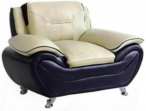 Container Furniture Direct Michael Modern Faux Leather Upholstered Stainless Steel Legs Living Room, Chair, Camel/Black