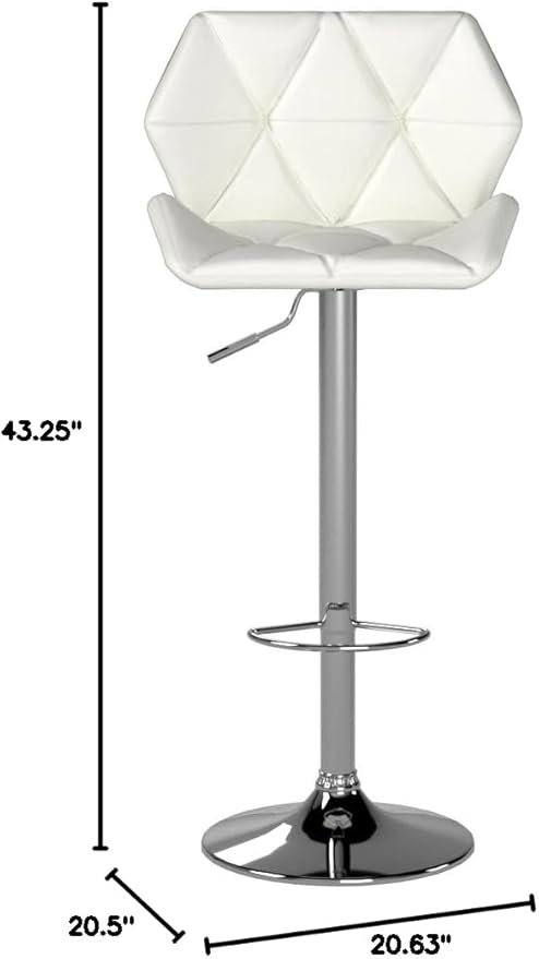 Roundhill Furniture Glasgow Contemporary Tufted Adjustable Height Hydraulic White Bar Stools, Set of 2