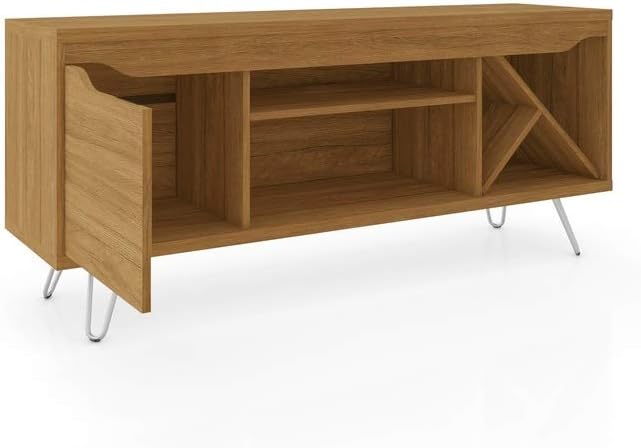 Manhattan Comfort Baxter 53.54" Mid Century TV Stand for Bedroom and Living Room Use, Entertainment Center with Storage, Shelves and Wine Racks, Ideal for 46 to 50 Inch Screens, Cinnamon