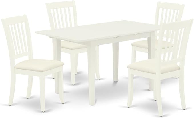 East West Furniture NODA5-LWH-C 5 Piece Kitchen Table & Chairs Set Includes a Rectangle Dining Table with Butterfly Leaf and 4 Linen Fabric Dining Room Chairs, 32x54 Inch, Linen White