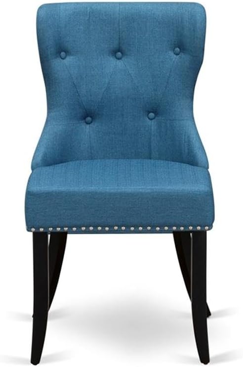 East West Furniture AMSI5-BCH-21 5 Piece Dining Room Furniture Set Includes a Round Kitchen Table with Pedestal and 4 Blue Linen Fabric Parsons Dining Chairs, 36x36 Inch, Black & Cherry