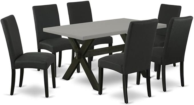 East West Furniture X696DR124-7 7 Piece Dining Set Consist of a Rectangle Dining Room Table with X-Legs and 6 Black Color Linen Fabric Upholstered Chairs, 36x60 Inch, Multi-Color