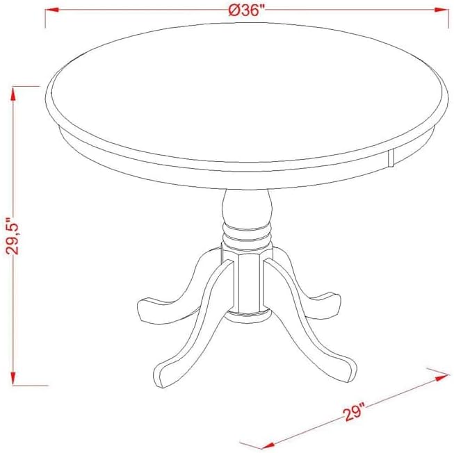 East West Furniture AANCA5-MAH-W 5 Piece Dining Room Table Set Includes a Round Kitchen Table with Pedestal and 4 Dining Chairs, 36x36 Inch, Mahogany