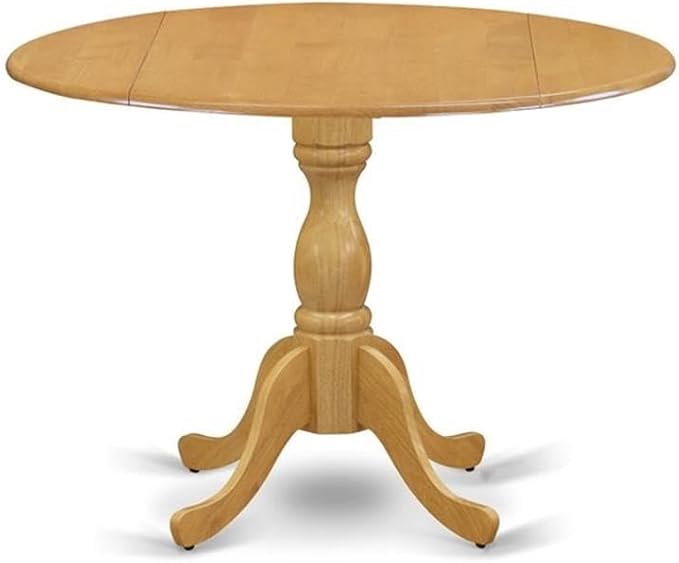 East West Furniture DMAB5-OAK-04 5 Piece Dining Set Includes a Round Dining Room Table with Dropleaf and 4 Light Tan Linen Fabric Upholstered Parson Chairs, 42x42 Inch, Oak