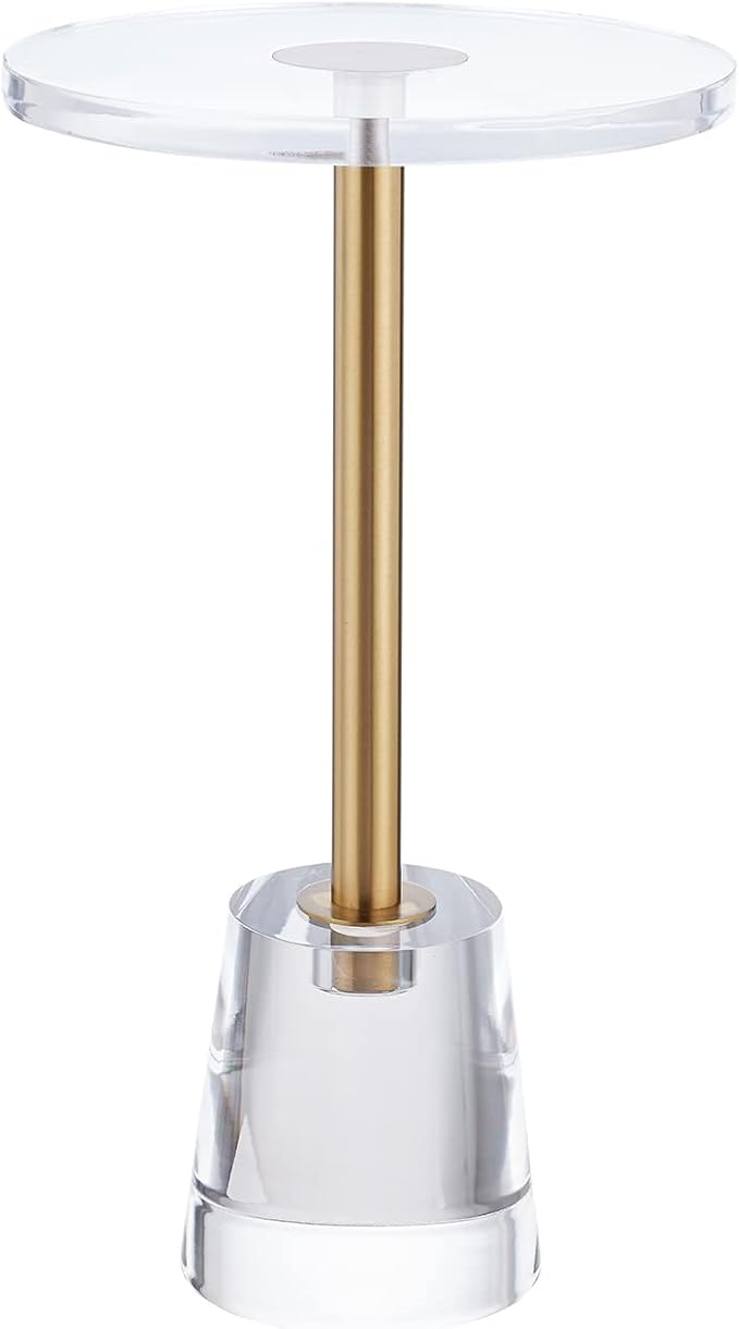 LIKENOW Furniture Acrylic Side Table,Clear Small Round End Table for Living Room,Bedroom,Office | Modern Nightstand with Gold Post for Drink,Food,Snack,Assembly