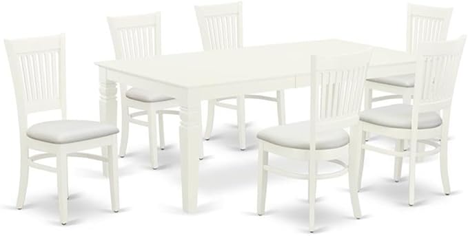 East West Furniture LGVA7-LWH-C 7 Piece Kitchen Table & Chairs Set Consist of a Rectangle Wooden Table with Butterfly Leaf and 6 Linen Fabric Dining Chairs, 42x84 Inch, Linen White