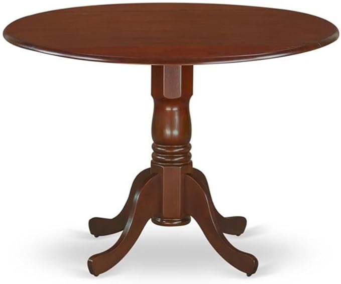 East West Furniture DLIP3-MAH-C 3 Piece Modern Dining Table Set Contains a Round Wooden Table with Dropleaf and 2 Linen Fabric Upholstered Dining Chairs, 42x42 Inch, Mahogany