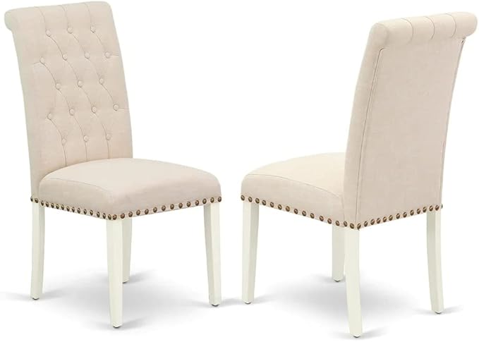 East West Furniture LGBR5-LWH-02 5 Piece Dining Room Table Set Includes a Rectangle Kitchen Table with Butterfly Leaf and 4 Light Beige Linen Fabric Parson Chairs, 42x84 Inch, Linen White