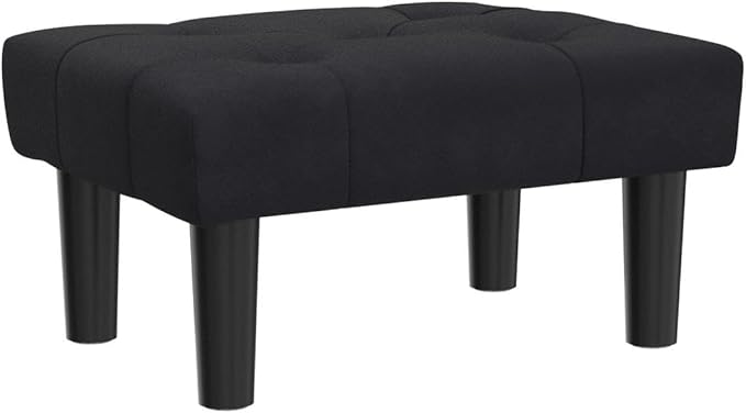 HOUCHICS Small Footstool Ottoman,Velvet Soft Footrest Ottoman with Wood Legs,Sofa Footrest Extra Seating for Living Room Entryway Office(Black 2PACK)