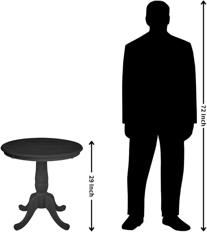 International Concepts 30" Round Top Pedestal Dining Table Solid Real Wood, Sturdy Parawood, Dimensions 30" D x 30" W x 28.8" H, Paint/Stain Ready, Unfinished