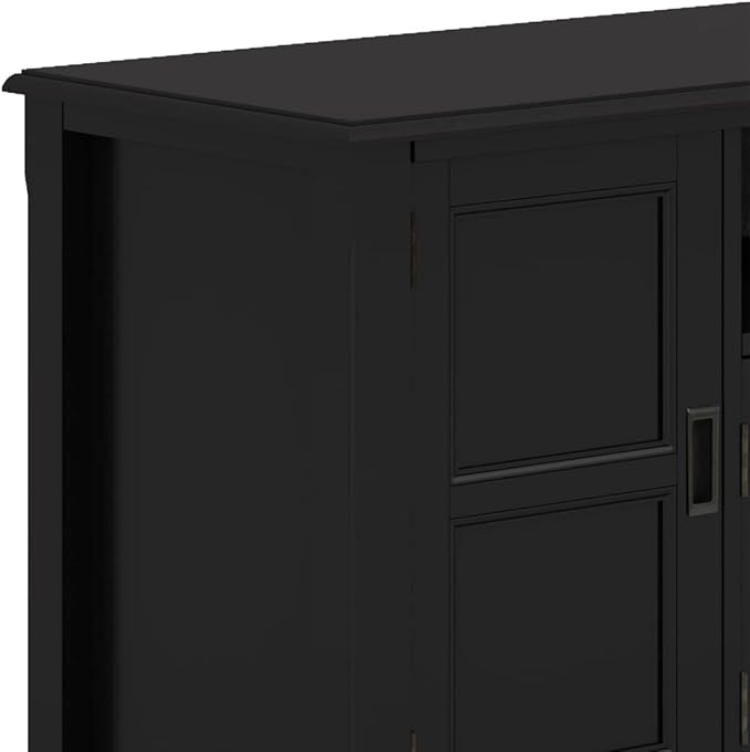 SIMPLIHOME Burlington SOLID WOOD 72 Inch Wide Transitional TV Media Stand in Black for TVs up to 80 Inches, For the Living Room and Entertainment Center