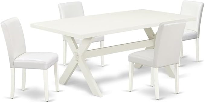 East West Furniture X027AB264-5 5 Piece Dining Table Set Includes a Rectangle Dining Room Table with X-Legs and 4 White Faux Leather Parsons Chairs, 40x72 Inch, Multi-Color