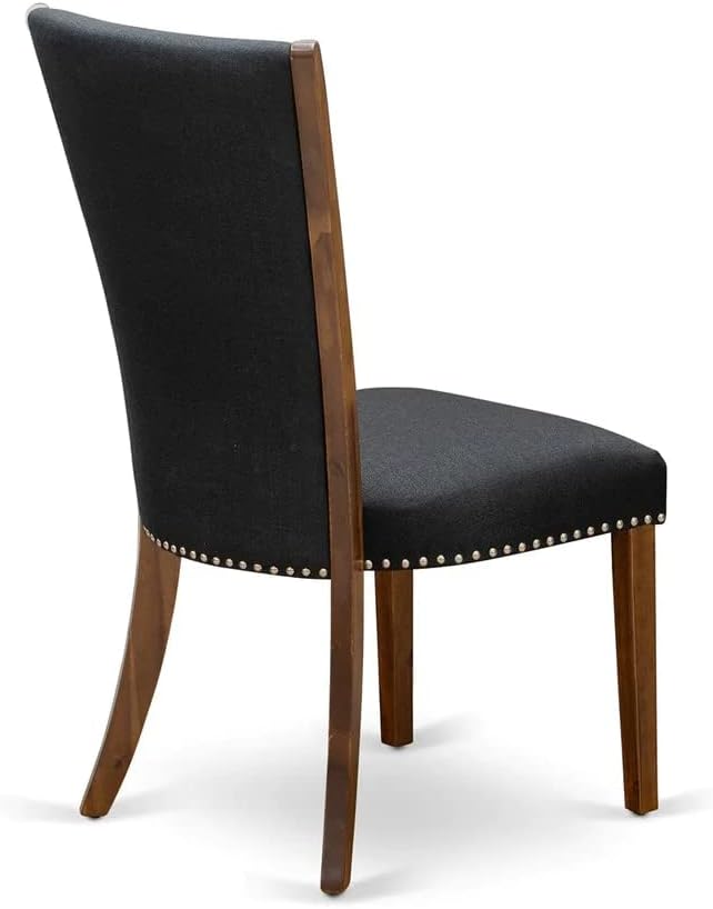 East West Furniture VEP8T24 Verona Parson Dining Chairs - Nailhead Trim Black Color Linen Fabric Upholstered Chairs, Set of 2, Walnut