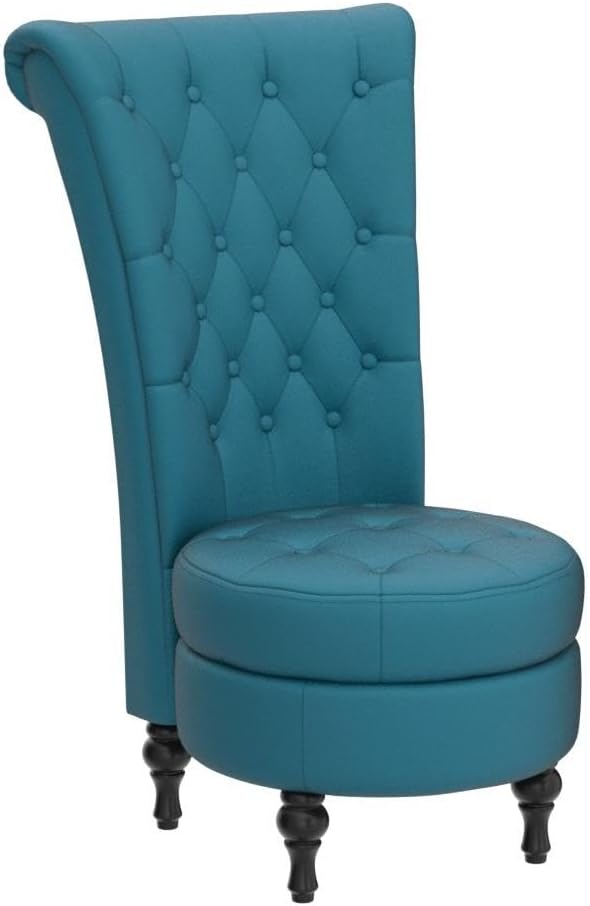 Container Furniture Royal High-Back Velvet Accent Chair for Vanity with Storage and Luxurious Upholstery, Retro Design and Versatile Usage for Livingroom, Bedroom, Lounge and Office, Greenish Blue