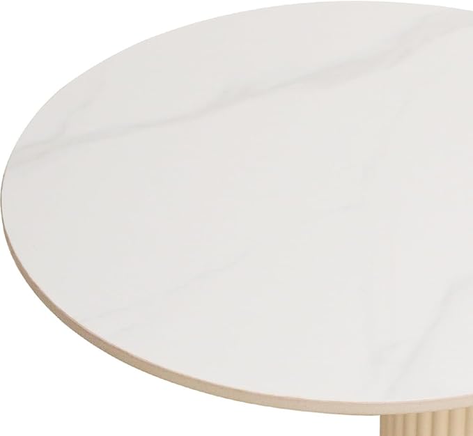 Side Table with Marble Top Metal Roman Colum End Table Modern Sofa Side End Table Coffee Round Side Desk for Couch Living Room Bedroom White