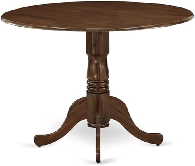 East West Furniture DLSI3-AWA-04 3 Piece Dining Set Contains a Round Kitchen Table with Dropleaf and 2 Upholstered Parson Chairs, 42x42 Inch, Antique Walnut