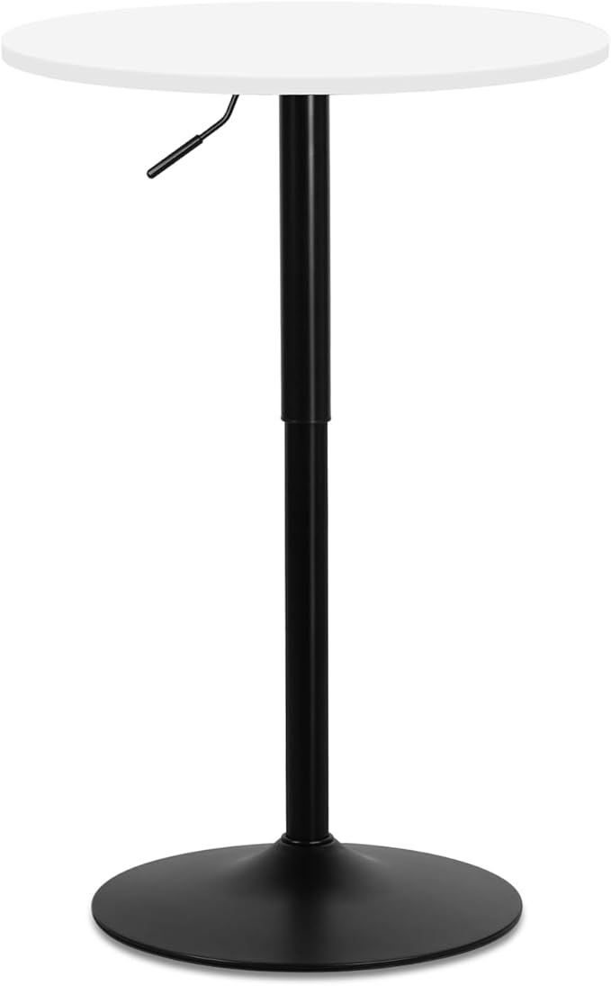 Athena Collection Modern Bar Table Round Top Height Adjustable, Tall Bistro Pub Cocktail Table Height Top and Sturdy Base, Suitable for Home Kitchen Pub Restaurant Outdoor, White