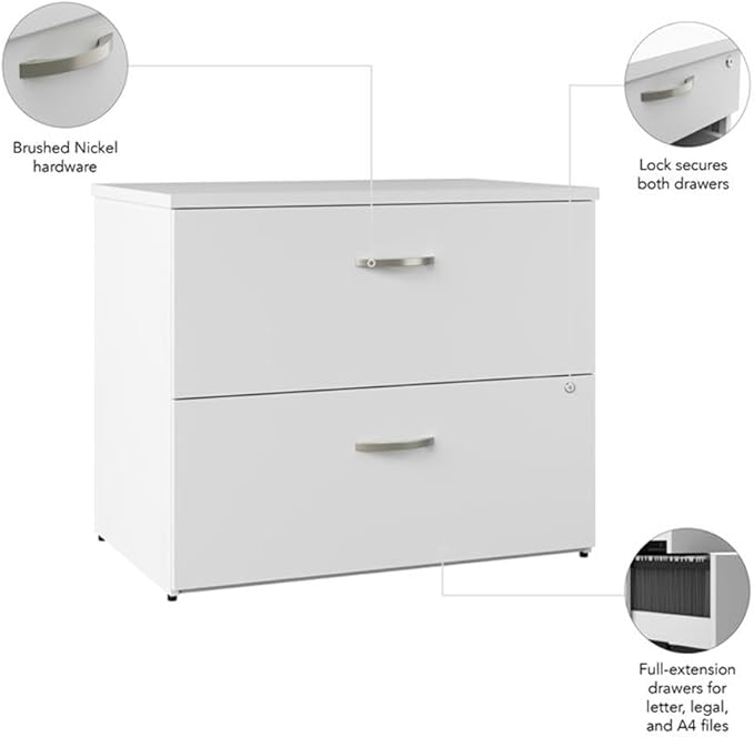Bush Business Furniture Office in an Hour 2 Drawer Lateral File Cabinet in Pure White | Locking Storage for Letter, Legal, and A4-Size Documents