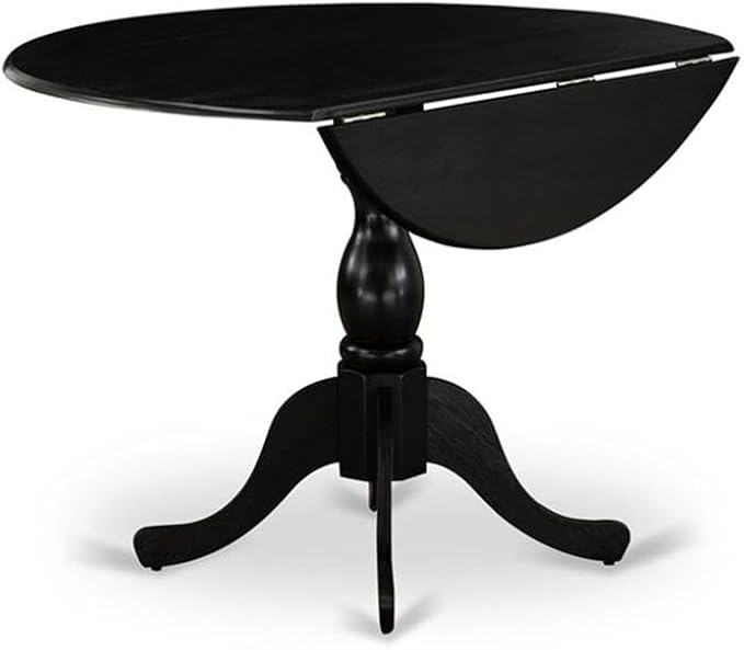 East West Furniture DLMZ5-AB6-50 5 Piece Dining Room Furniture Set Includes a Round Dining Table with Dropleaf and 4 Dark Gotham Grey Linen Fabric Parson Chairs, 42x42 Inch, Wirebrushed Black
