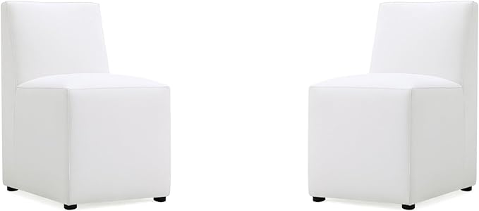Manhattan Comfort Anna Square Modern Dining Chair with Head to Toe Faux Leather Upholstery and Plastic Foot Padding, Luxury Accent Furniture, Set of 2, Cream