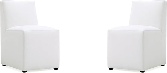 Manhattan Comfort Anna Square Modern Dining Chair with Head to Toe Faux Leather Upholstery and Plastic Foot Padding, Luxury Accent Furniture, Set of 2, Cream