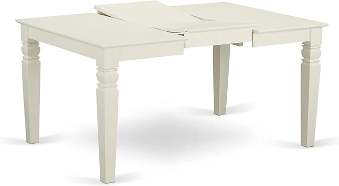East West Furniture LGDA7-LWH-12 7 Piece Dining Set Includes a Rectangle Kitchen Table with Butterfly Leaf and 6 Polyester Fabric Upholstered Chairs, linen white