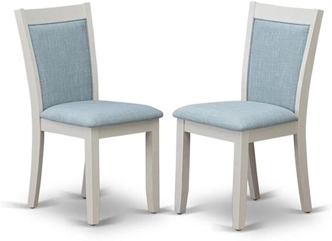 East West Furniture X077MZ015-6 6 Piece Dining Table Set Contains a Rectangle Kitchen Table with X-Legs and 4 Baby Blue Linen Fabric Upholstered Chairs with a Bench, 40x72 Inch, Multi-Color