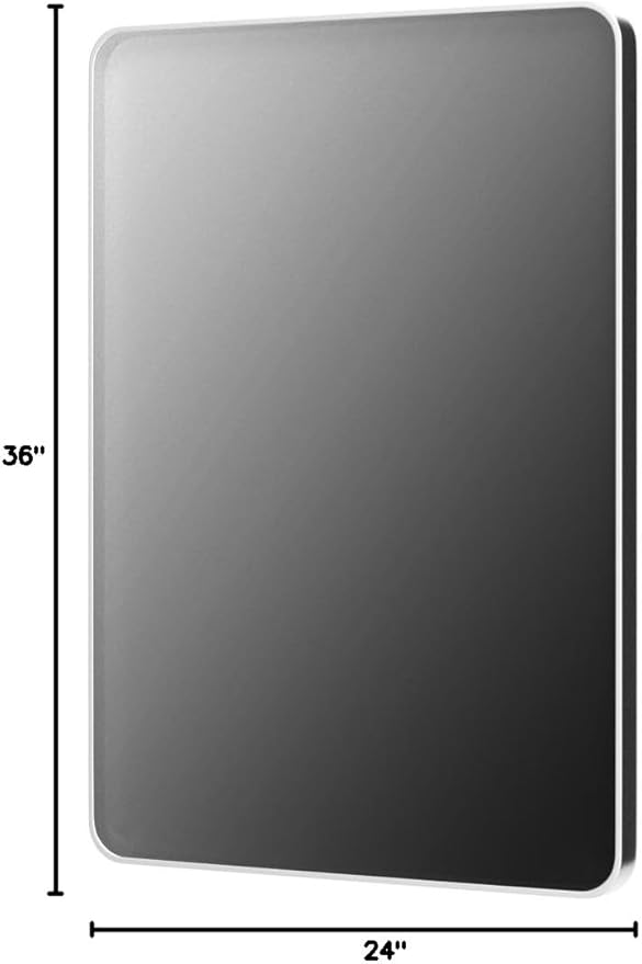 TokeShimi 24 x 36 Inch Brushed Silver Bathroom Mirror for Wall Brushed Brass Metal Rounded Corner Rectangle Mirror Metal Frame Deep Set Design Hangs Horizontal Or Vertical