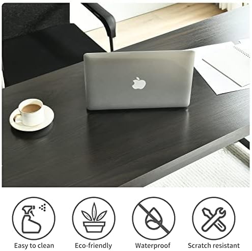Large Computer Desk - 63 Inch Home Office Desks Study Student Writing Table Gaming Desk Wood Modern Simple Table with Storage Bag & Headphone Hooks, Grey